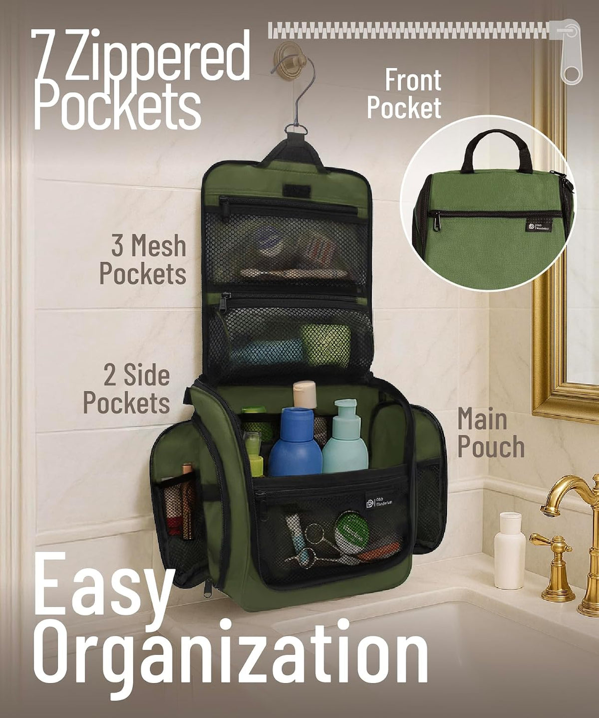 D&D Wanderlust Hanging Travel Toiletry Bag for Women & Men, Large Organizer