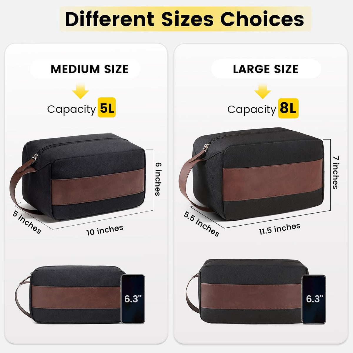 Vorspack Water Resistant Travel Toiletry Bag for Men Women - Black