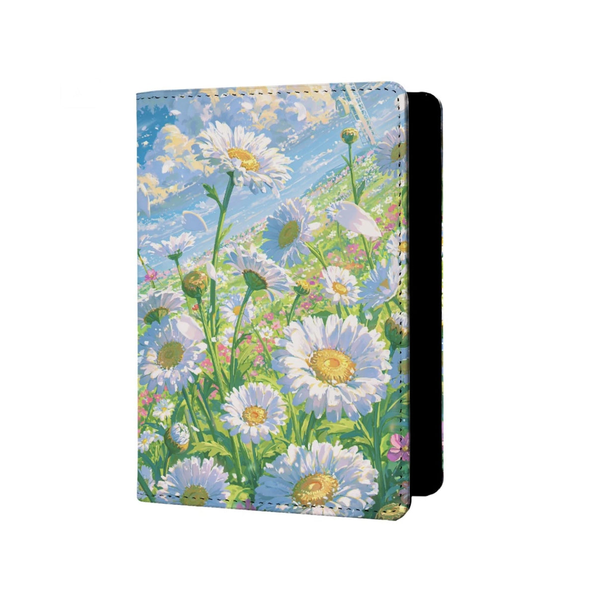 Oil Painting Floral Passport Holder for Travel Leather Womens Sunflower Passport Cover with Credit Card Slots Yellow Red Brown Onesize