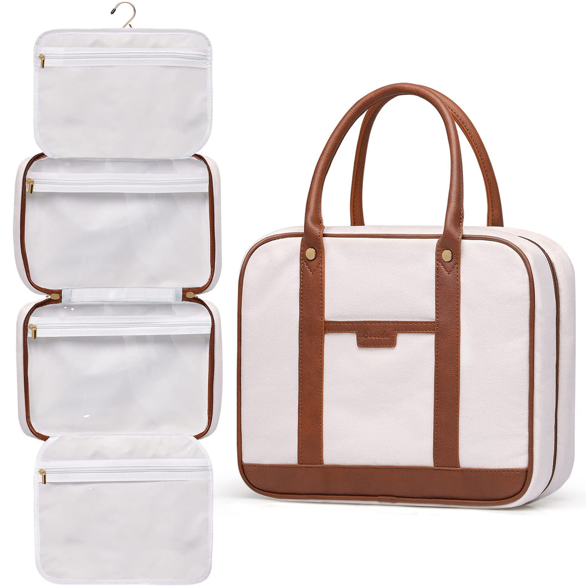 Bosidu Hanging Travel Toiletry Bag,Large Capacity Cosmetic Travel Toiletry Organizer for Women with 4 Compartments & 1 Sturdy Hook,Perfect for Travel/Daily Use/Christmas