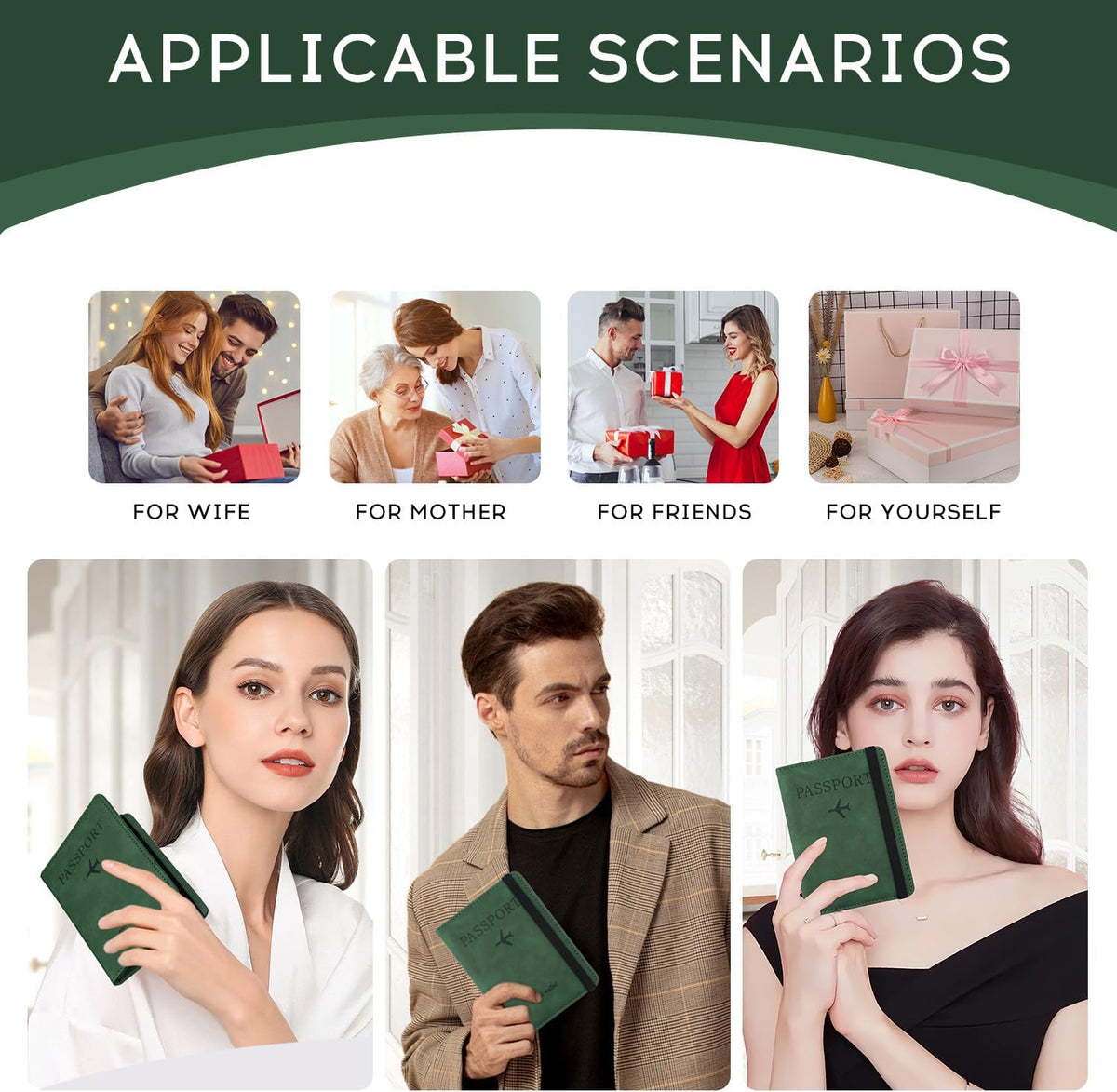 ILIYAH-Passport Cover-Passport Holder Travel Wallet-RFID Blocking Passport Case Travel Accessories Card Holder Wallet Unisex Travel Gifts (Green)