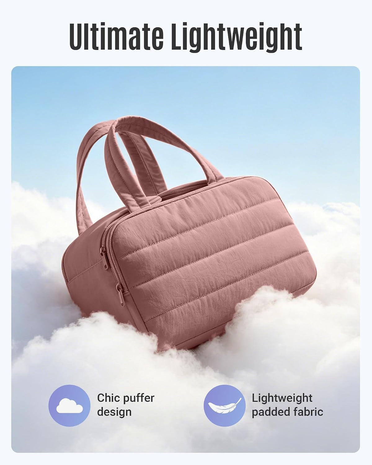 LIGHT FLIGHT Travel Toiletry Bag, Quilted Travel Makeup Cosmetic Bag Organizer, Toiletry Bags for Traveling Women, Make up Bag with Handle, Dark Pink