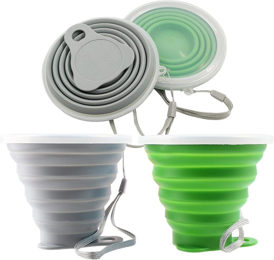 Litoexpe 2 Pack Silica gel Collapsible Travel Cup 270ml, Grey & Green