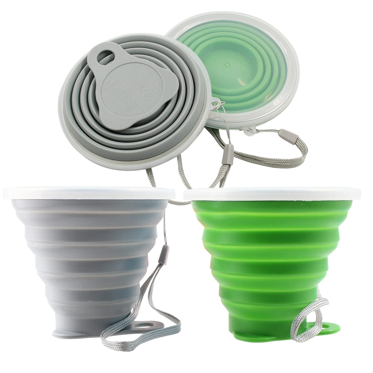 Litoexpe 2 Pack Silica gel Collapsible Travel Cup 270ml, Grey & Blue