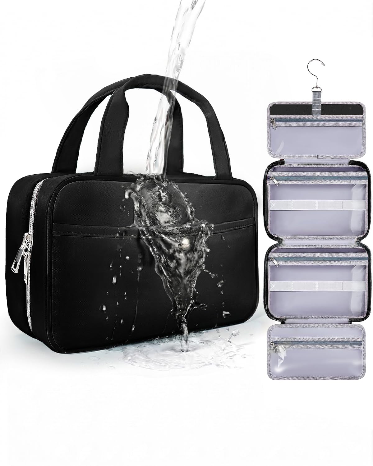 Travel Hanging Toiletry Bag for Women - Waterproof Cosmetic Organizer with Clear Window, Lightweight Bathroom Bags for Essentials, Makeup, Shampoo, Toiletries Pink, Medium