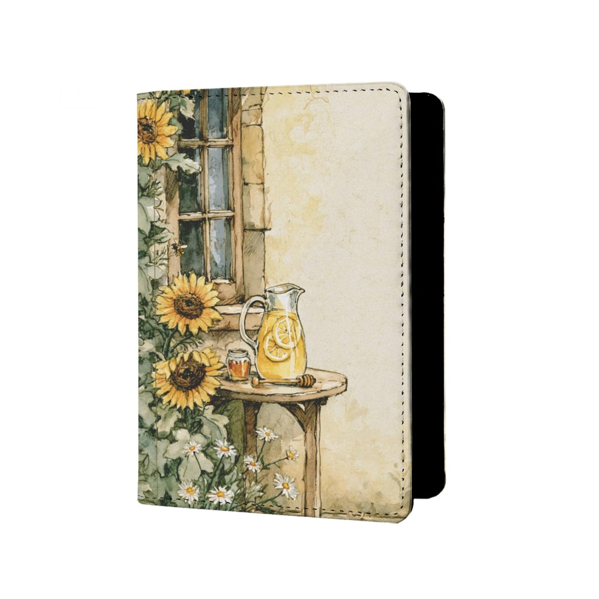 Oil Painting Floral Passport Holder for Travel Leather Womens Sunflower Passport Cover with Credit Card Slots Yellow Red Brown Onesize