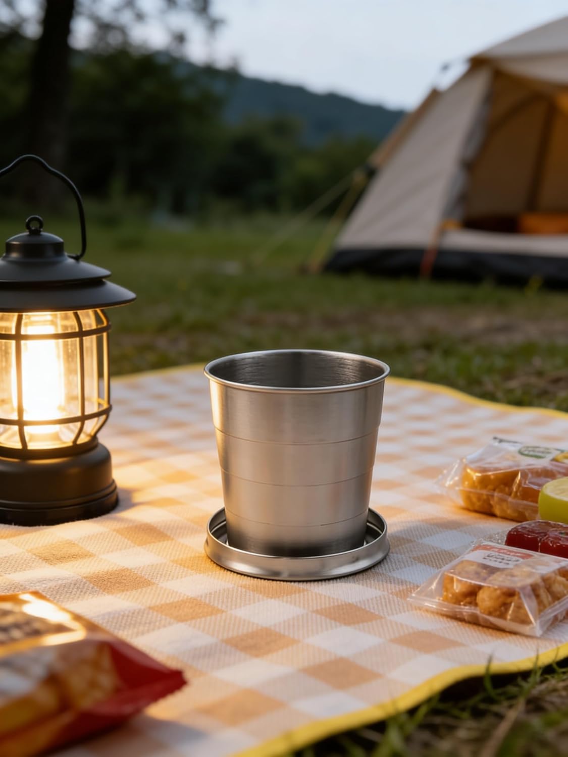 8.45 oz Stainless Steel Collapsible Travel Cup with Keychain Folding Camping Mug 250 ml