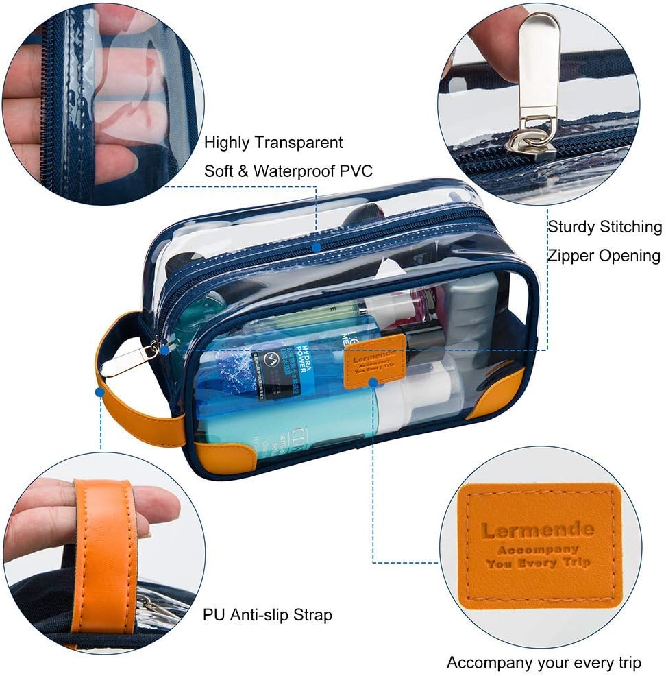Lermende Clear Toiletry Bag for Traveling, Large Toiletry Bag for Men. Hanging Dopp Kit/Travel kit/Clear Mens Bag/Unisex Bathroom Travel Bag for Mens(Blue)