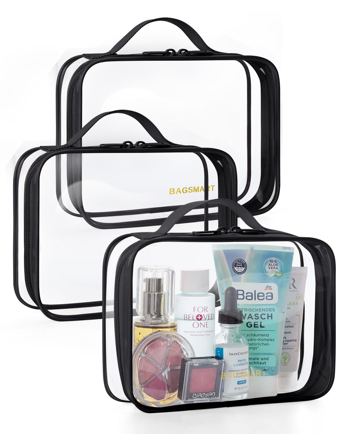 BAGSMART Clear Toiletry Bag 2-Pack TSA Approved Water-Repellent, Black