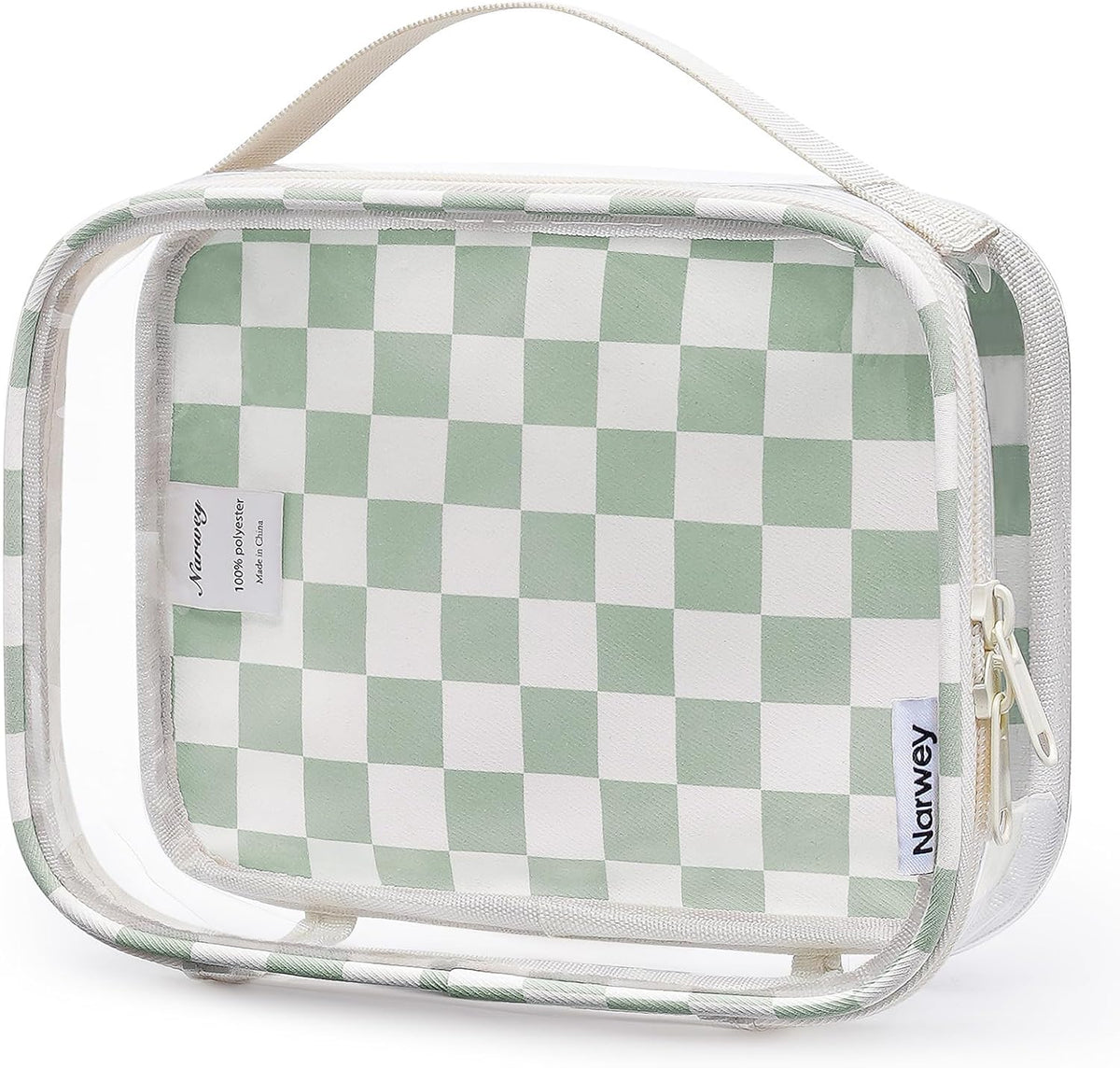 Narwey TSA Approved Toiletry Bag Carry on Clear Toiletry Bag Makeup Bag, Airport Airline Quart Size Travel Bags, Waterproof Portable Compact Cosmetic Make up Organizer Bag (Mint Green Checkerboard)