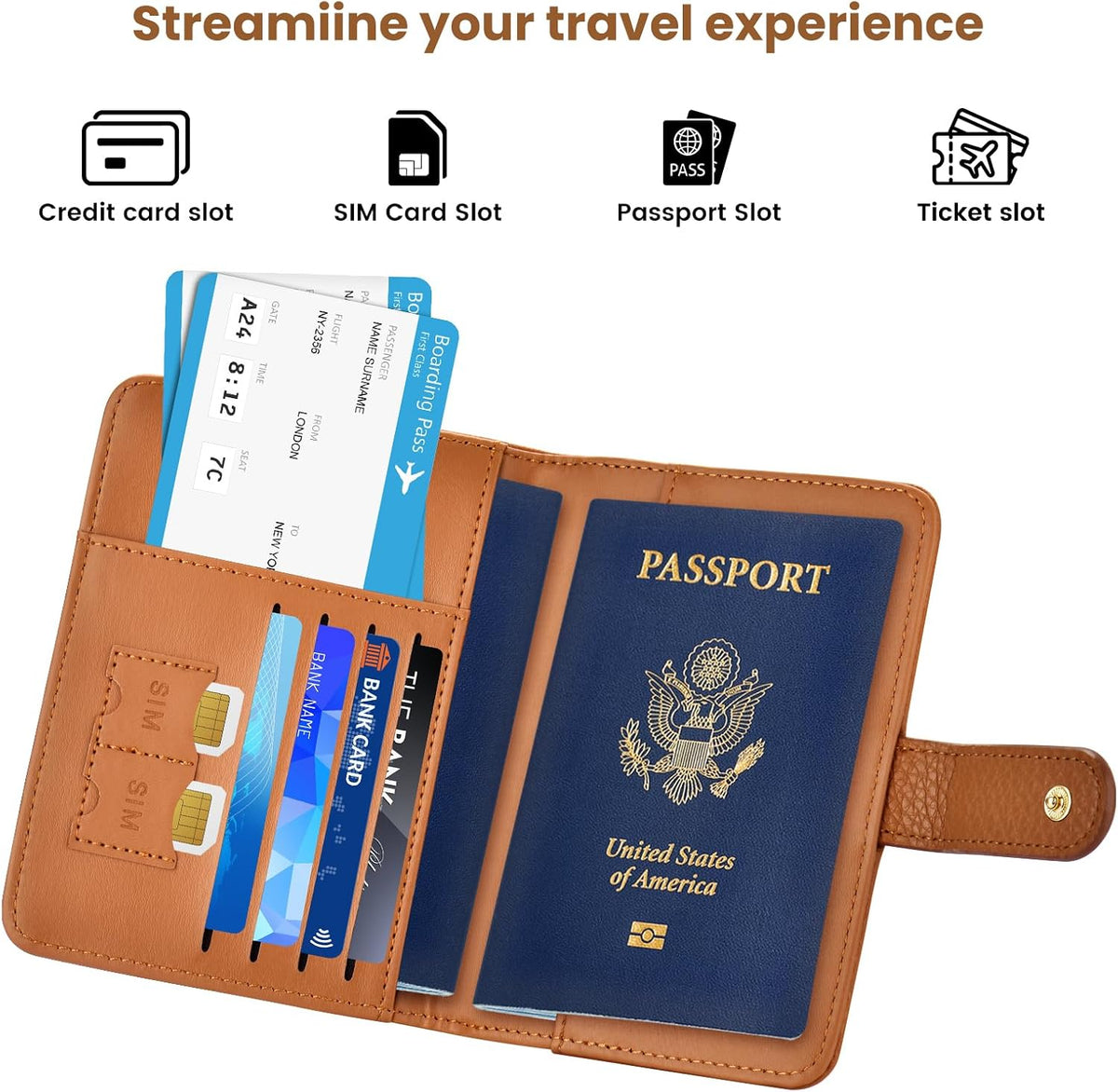 Passport Holder for Travel, Passport Wallet with Neck Strap RFID Blocking, Passport Book Cover Case with Card Slots, Travel Gifts for Women Men