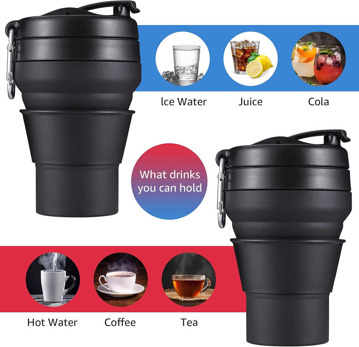 Collapsible Coffee Cup, 20 OZ 600ml Silicone Travel Folding Cup, Leak Proof BPA Free Portable Cup, Travel mug with Lids for Camping hiking