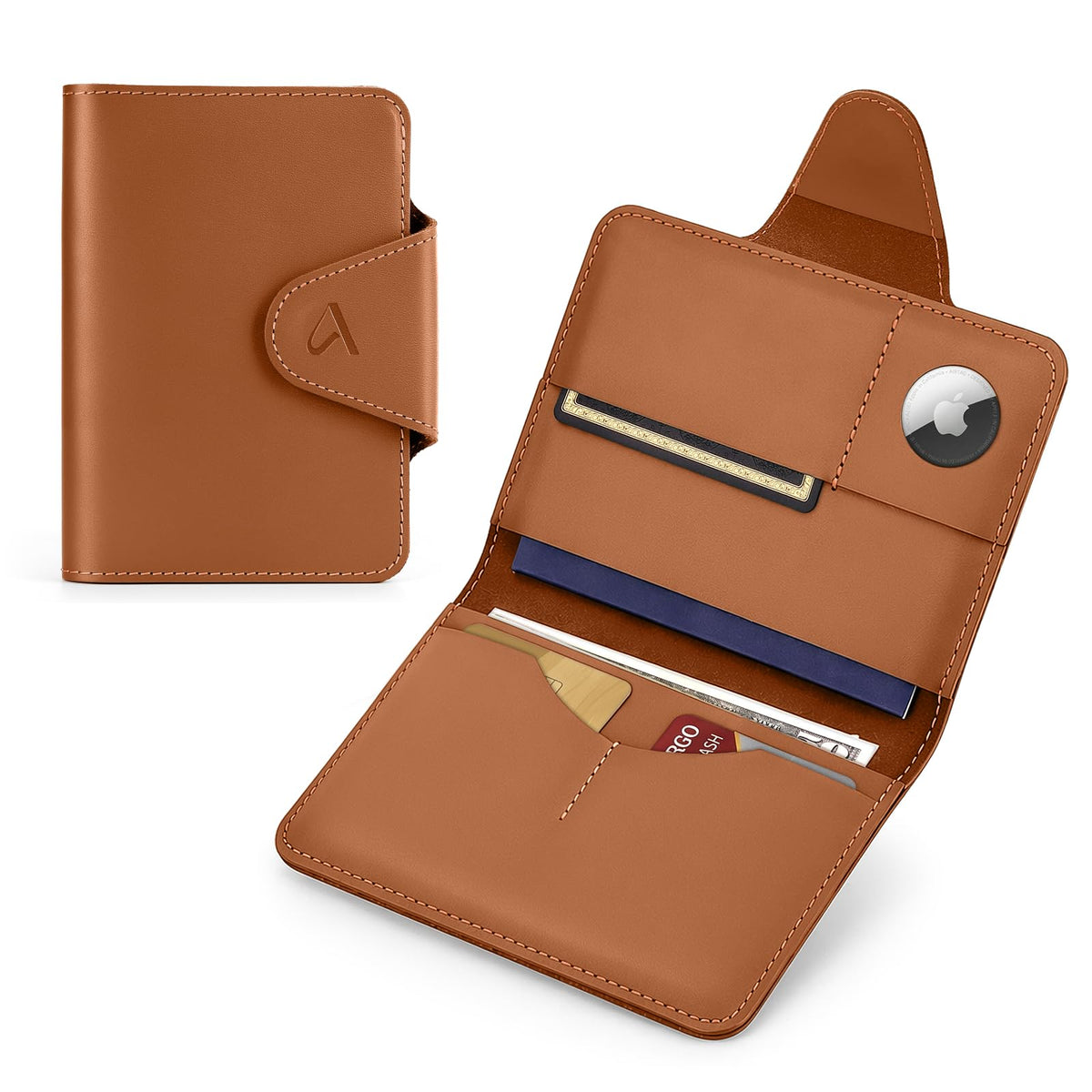 ALLIVE RFID Passport Holder, Genuine Leather Travel Wallet with AirTag Slot