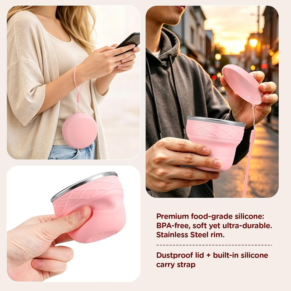Silicone Collapsible Travel Cup, 7oz BPA-Free(Yellow)