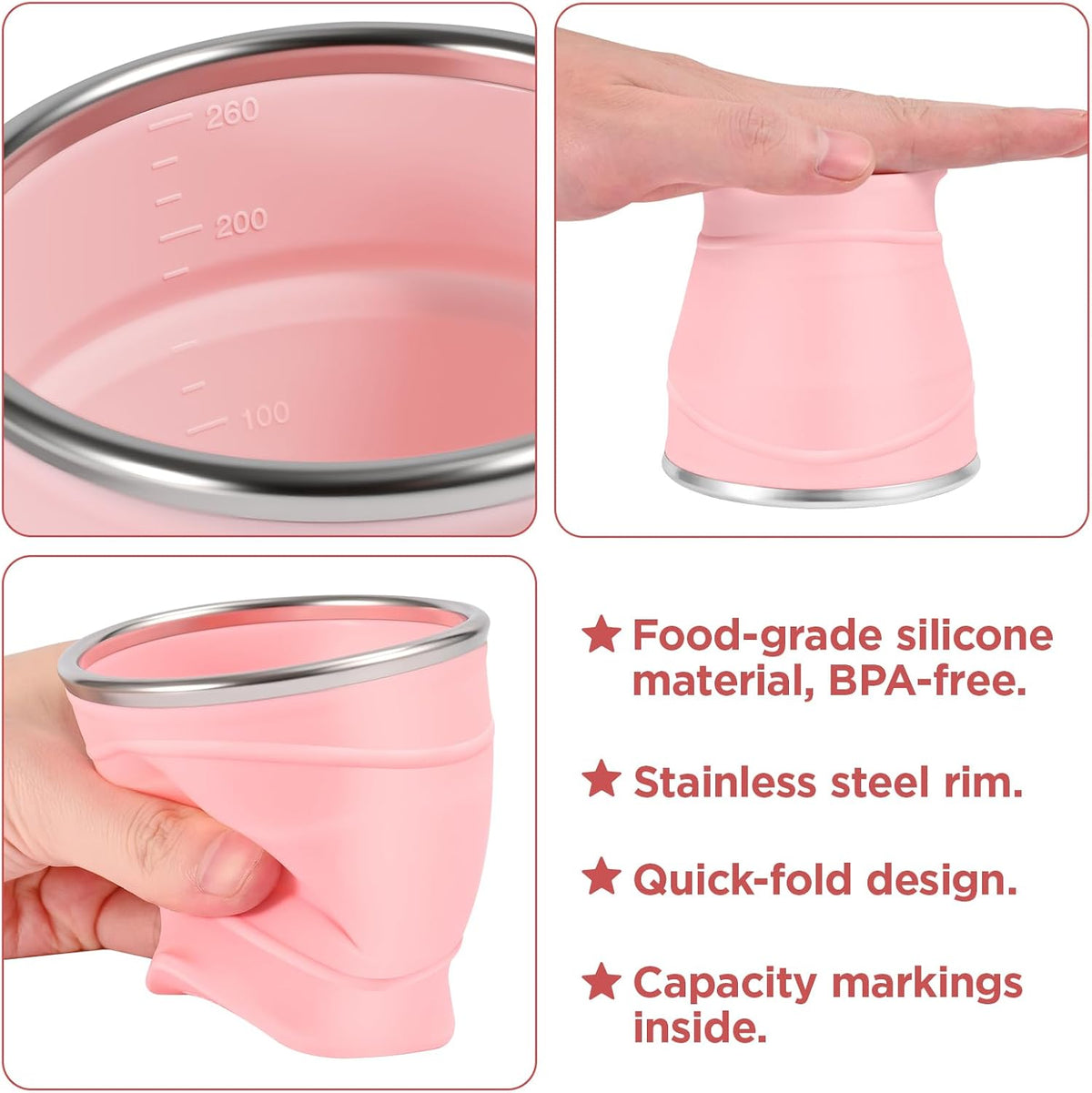 Light Purple Collapsible Silicone Travel Cup,8.8oz (260ml) BPA-Free