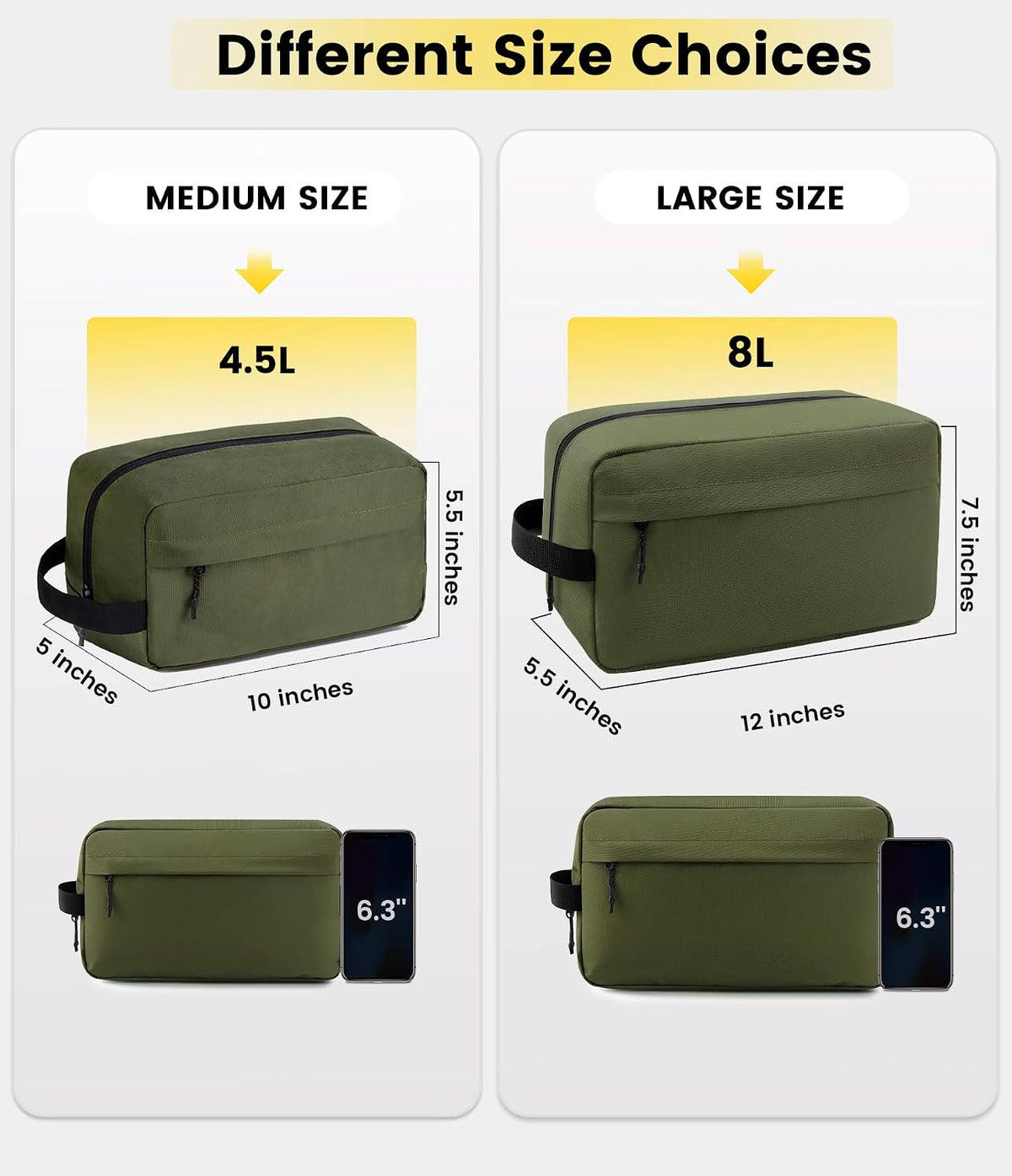 Vorspack Travel Toiletry Bag for Men - Hanging Toiletries Bag Water Resistant Travel Bag for Toiletries Accessories - Army Green