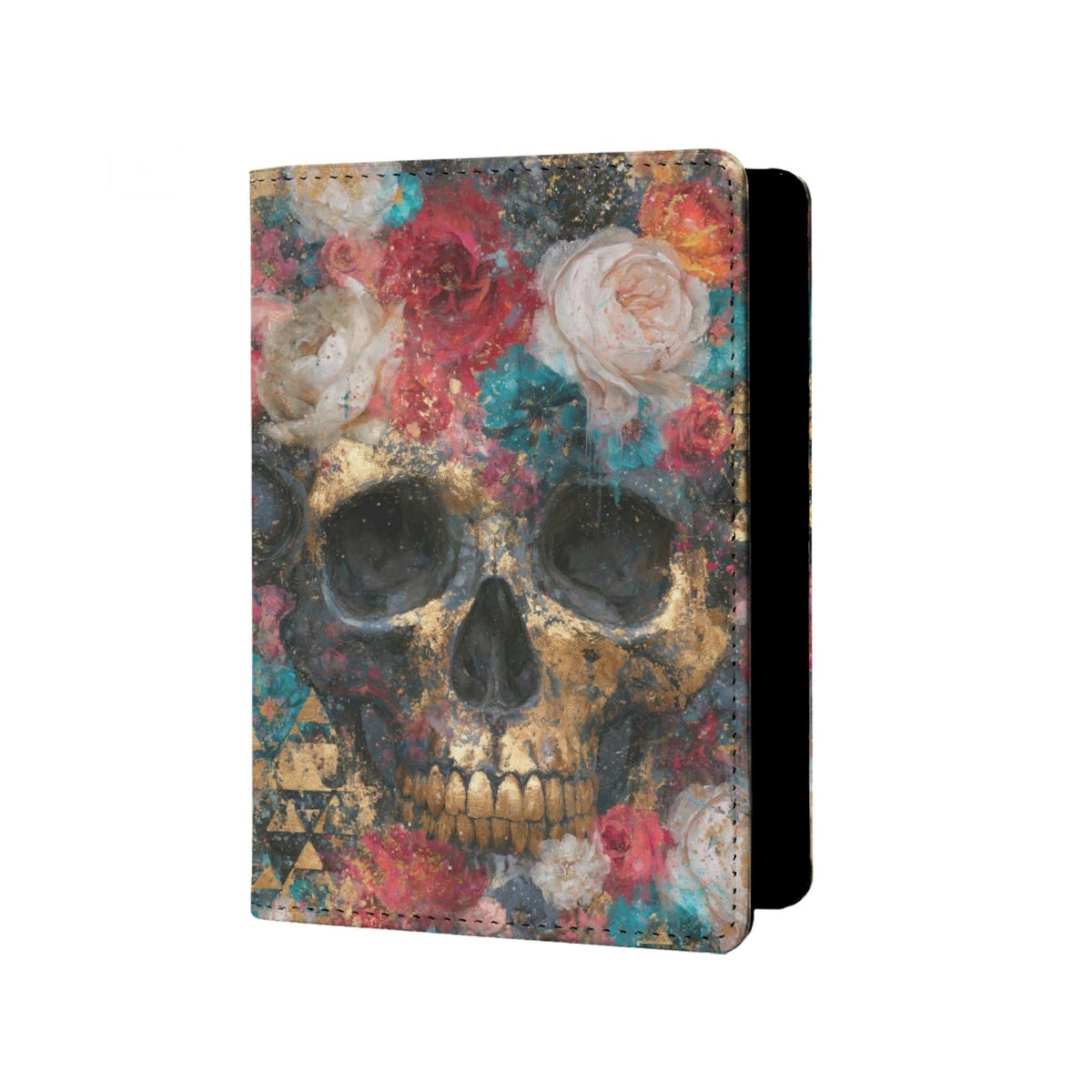 Womens Skull Print Passport Cover Leather Floral Passport Holder Protector with Credit Card Slots Passport Holder for Travel Blue Green Purple Onesize