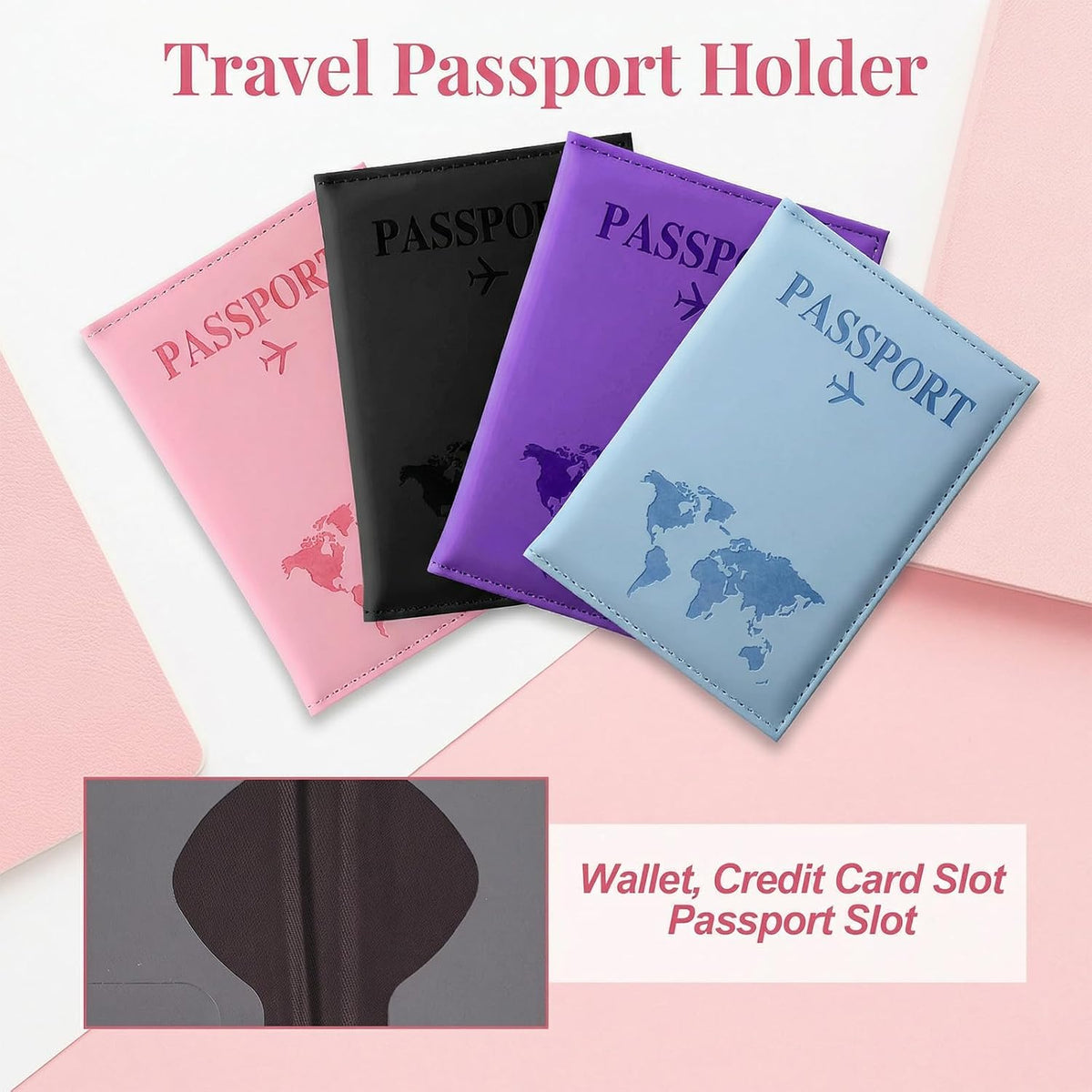 12 Pcs Passport Holder for Travel Cruise Essentials, Passport Cover Wallet Case Set for Women Men Family, Passports Book Holders Vacation Accessories Must Haves(Pink, Black, Light Blue, Purple)