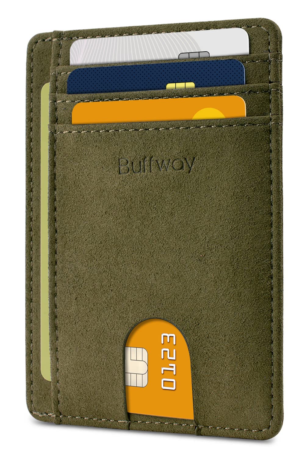 Buffway Slim Minimalist Front Pocket RFID Blocking Leather Wallets for Men and Women - Cross Black