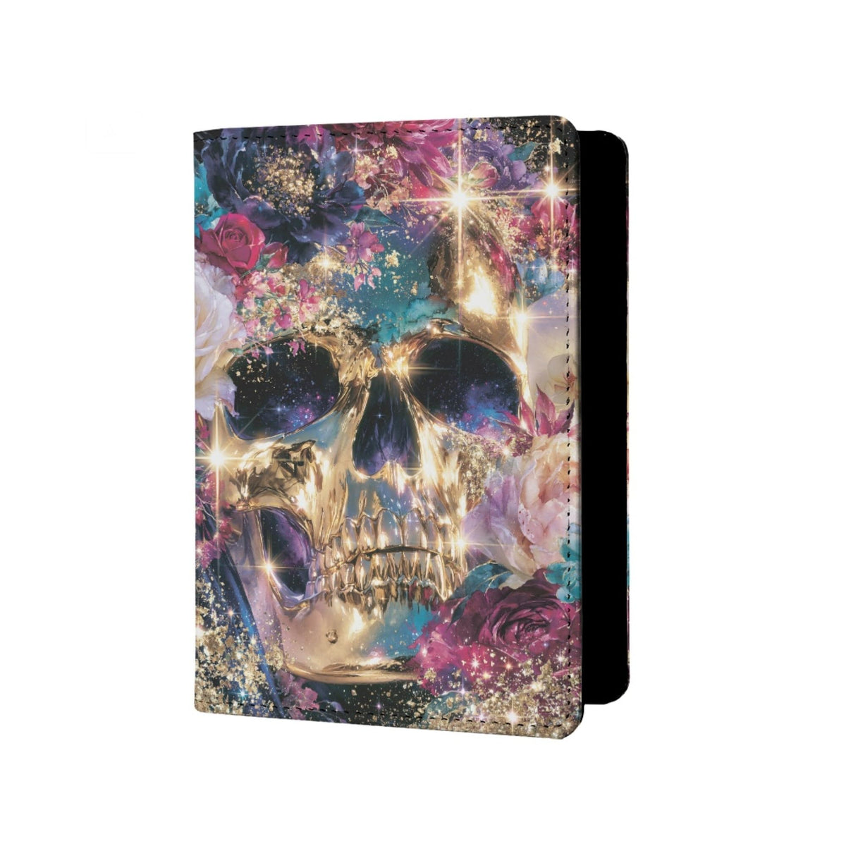 Womens Skull Print Passport Cover Leather Floral Passport Holder Protector with Credit Card Slots Passport Holder for Travel Blue Green Purple Onesize