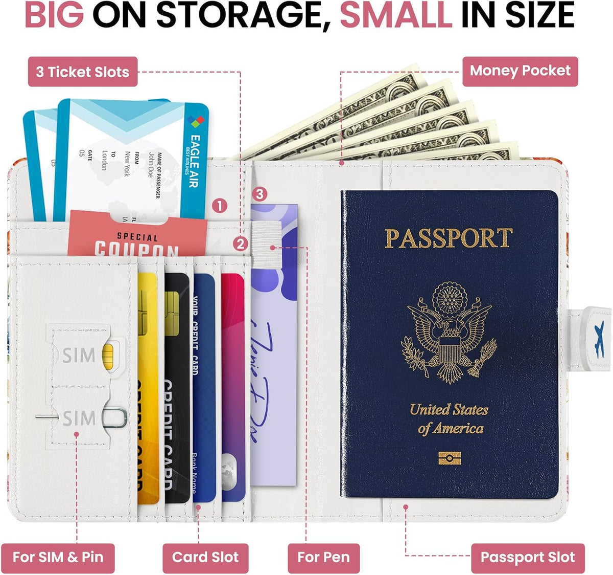 Passport Holder for Travel, RFID Blocking Wallet with Magnetic Closure
