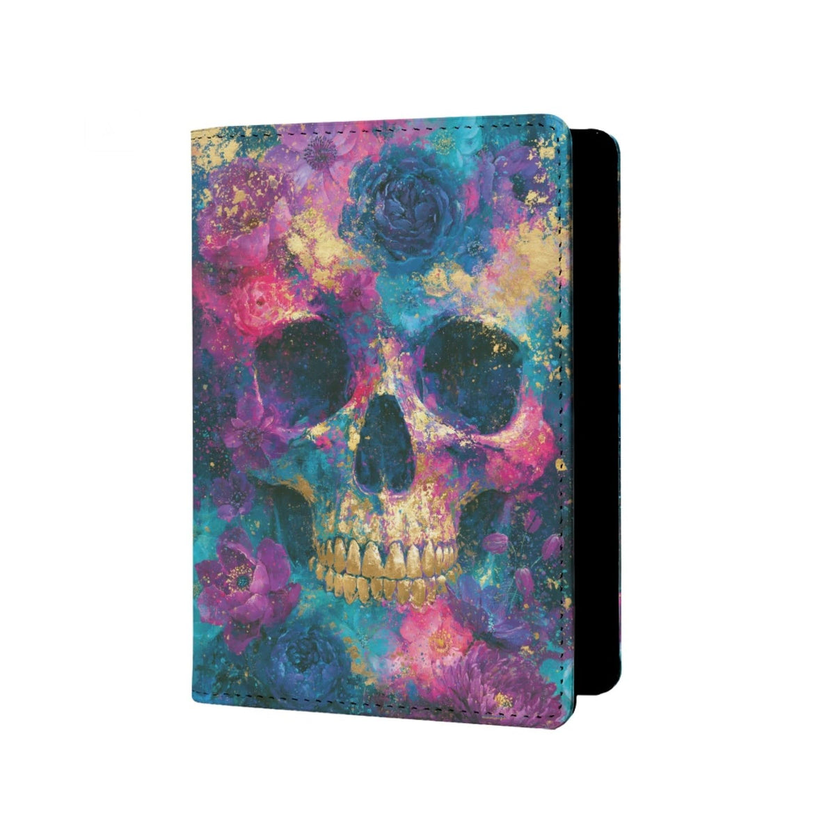 Womens Skull Print Passport Cover Leather Floral Passport Holder Protector with Credit Card Slots Passport Holder for Travel Blue Green Purple Onesize