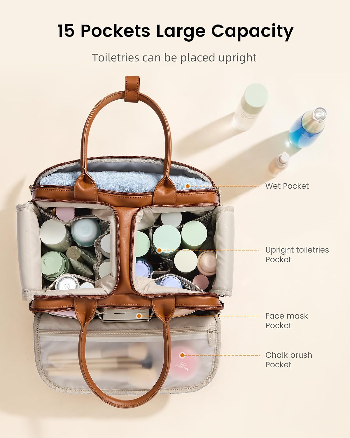 LOVEVOOK Large Makeup Bag for women, Leather Travel Toiletry Bag