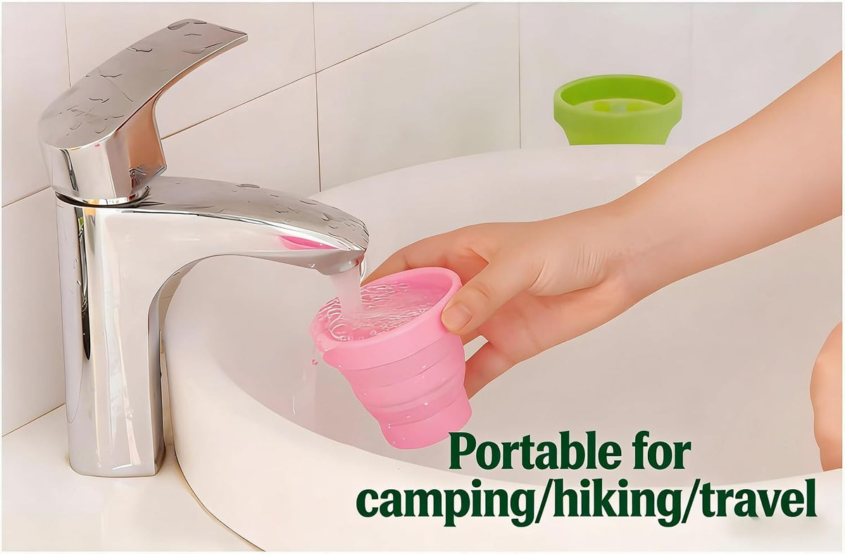 Folding Silicone Cup Set, 3-Pack Travel Camping Cups with Lid