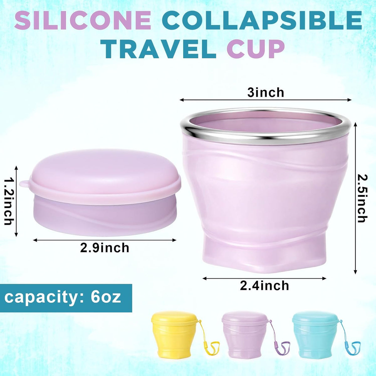 Zhehao 3 Pack Collapsible Travel Cups 6oz Silicone Foldable with Lids