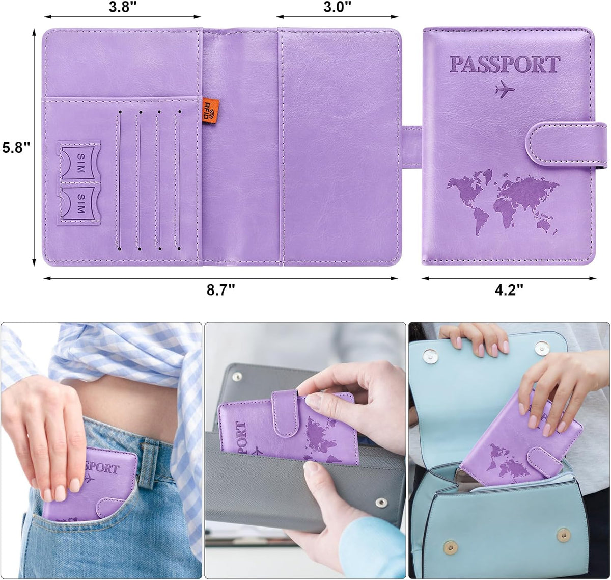 Eoehro Passport Holder for Travel Essentials, Passport Wallet Cover Case for Travel Must Haves Accessories,Passport Book Holders for Women and Men(Light Purple)