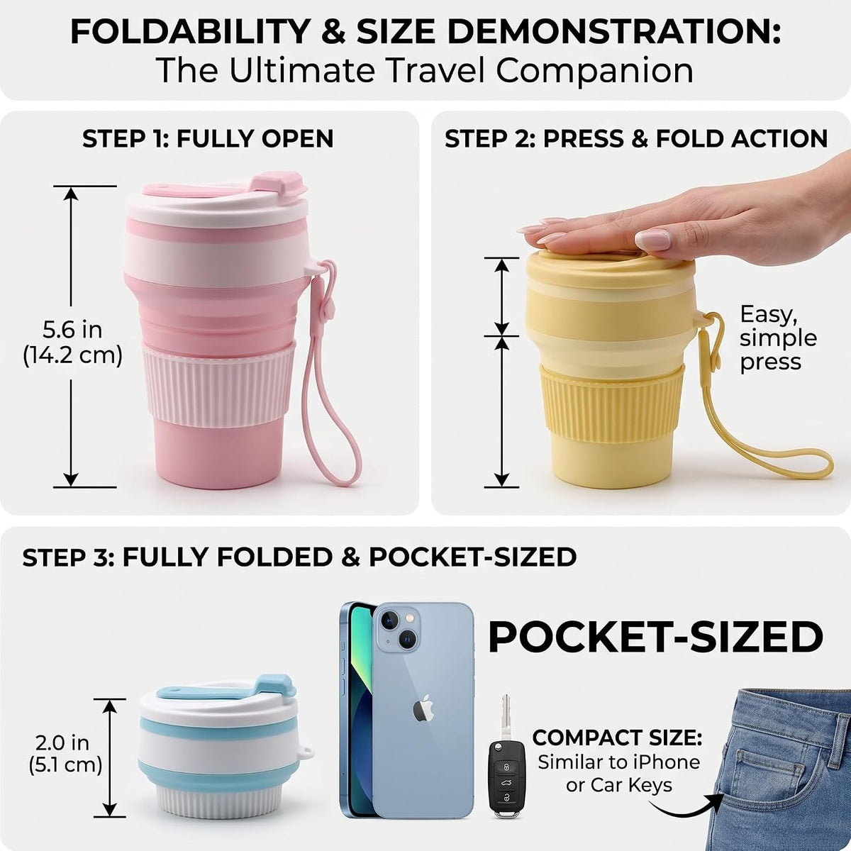 4-Pack Collapsible Cup Reusable – 12oz Leakproof Travel Coffee Mug, Silicone, Foldable & Portable for Hiking, Camping, Office | Lightweight, Heat-Resistant, Easy to Clean, Outdoor & Travel Cup