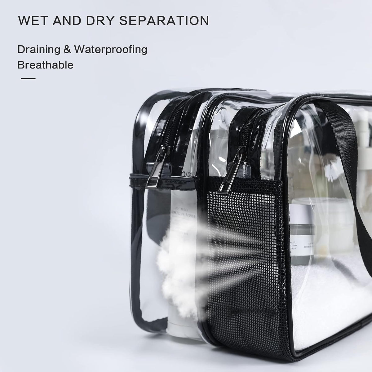 Auseibeely Clear Toiletry Bag for Women Men, Portable Large Travel Makeup Bag, Waterproof & Draining Transparent Cosmetic Bag, Carry On Airport Airline Compliant Bag