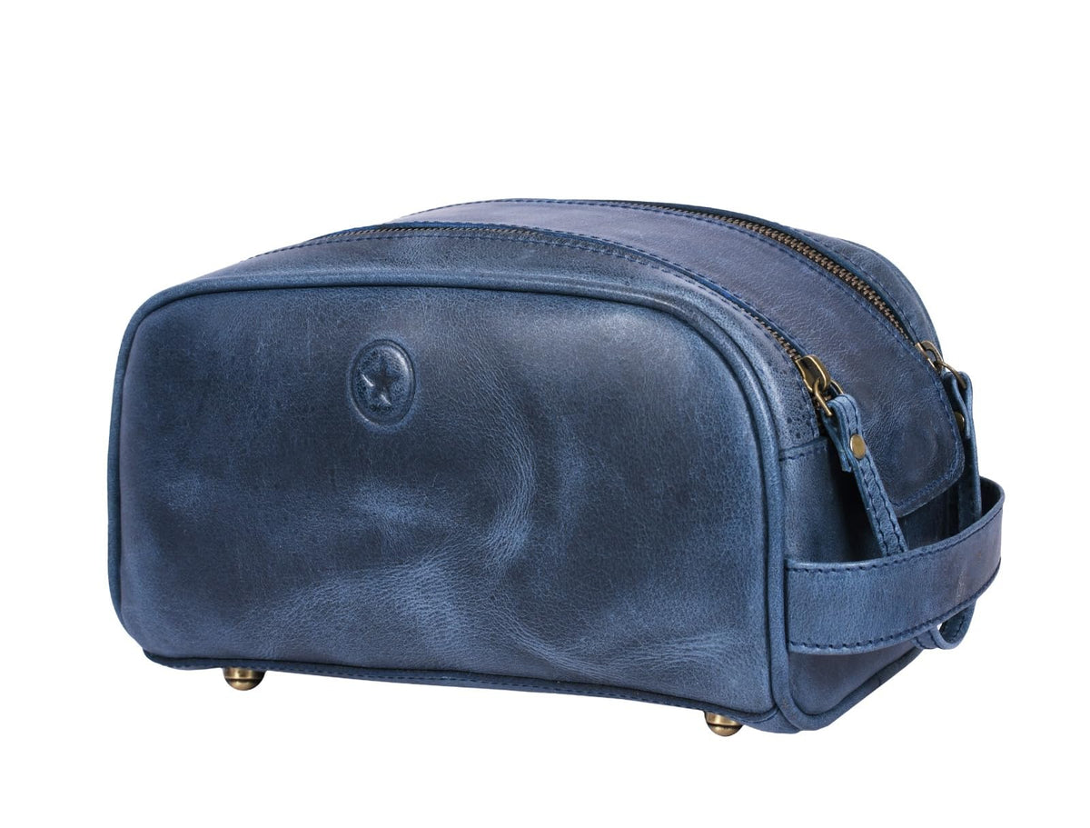 10" Premium Leather Toiletry Travel Pouch With Waterproof Lining | King-Size Handcrafted Vintage Dopp - Kit By Aaron Leather Goods (Dark Brown)