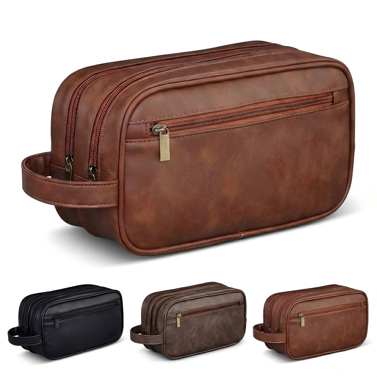 Men’s Toiletry Bag Travel Dopp Kit – double-deck Leather Water-Resistant Shaving Organizer Large Capacity, Double Compartments & Inner Pockets for Grooming, Bathroom & Gym Trip Toiletry Case(Black)