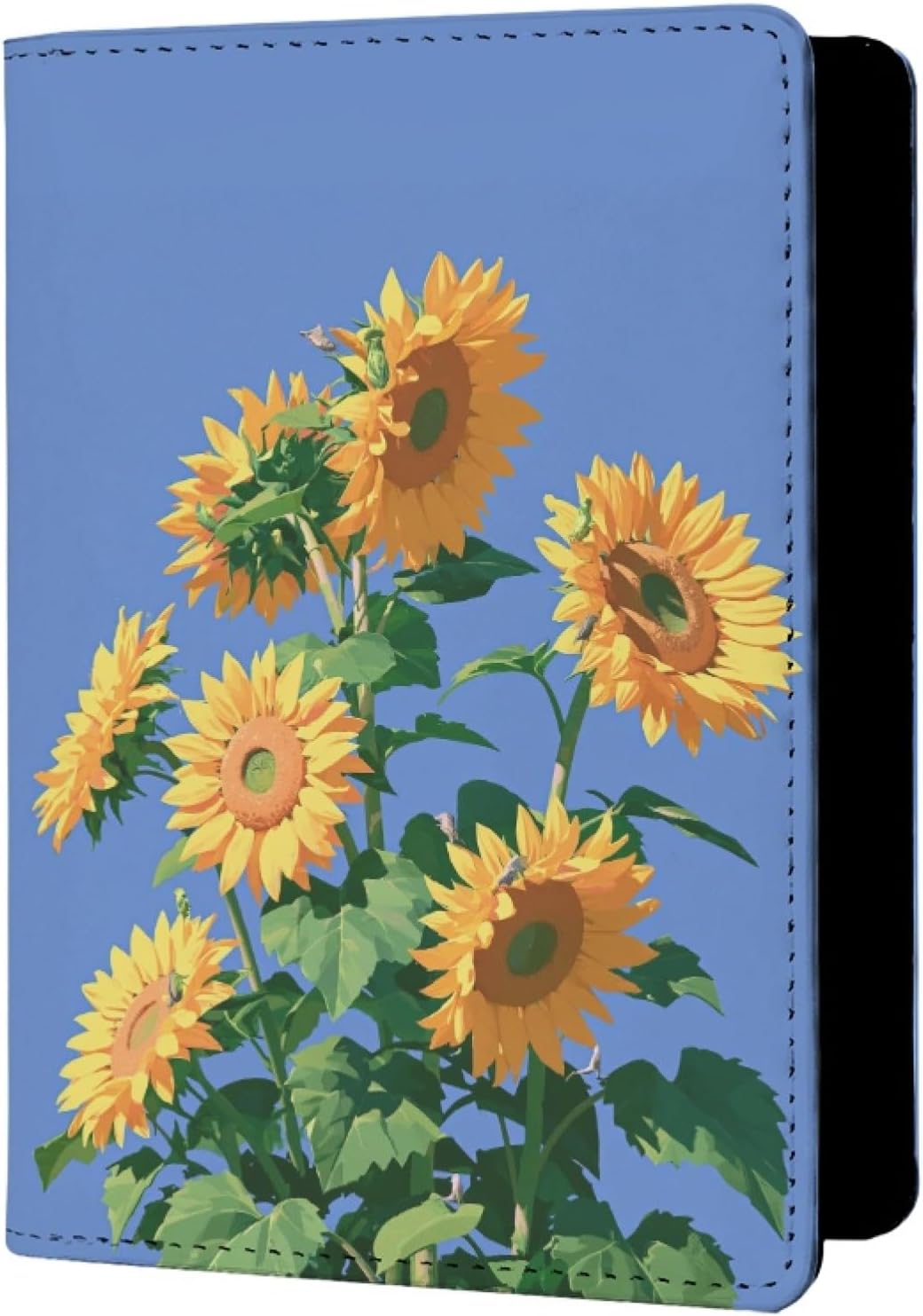Oil Painting Floral Passport Holder for Travel Leather Womens Sunflower Passport Cover with Credit Card Slots Yellow Red Brown Onesize