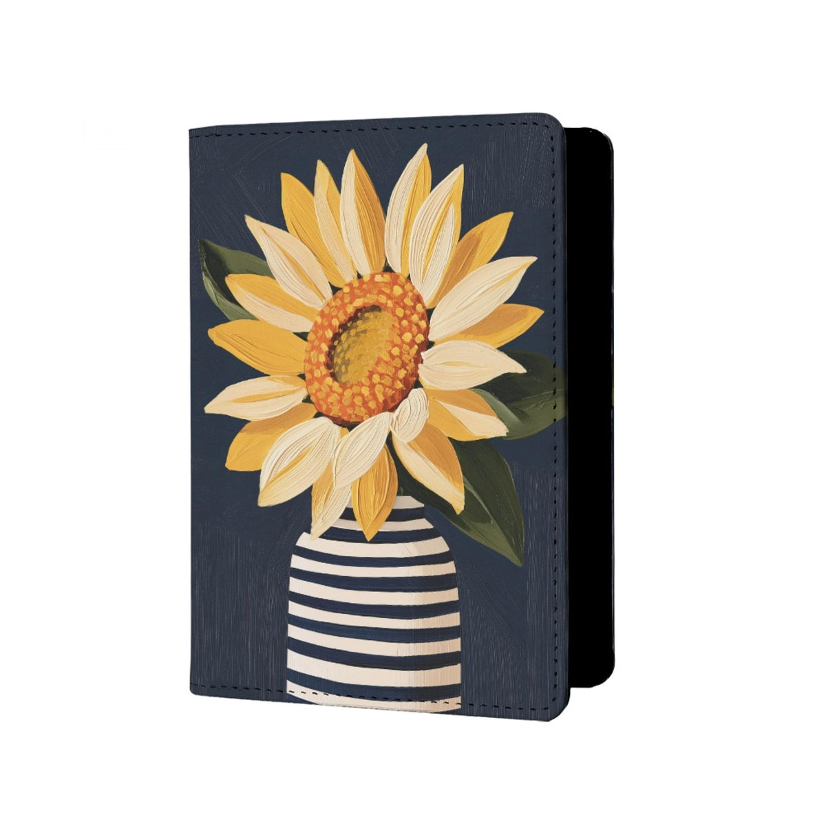 Oil Painting Floral Passport Holder for Travel Leather Womens Sunflower Passport Cover with Credit Card Slots Yellow Red Brown Onesize