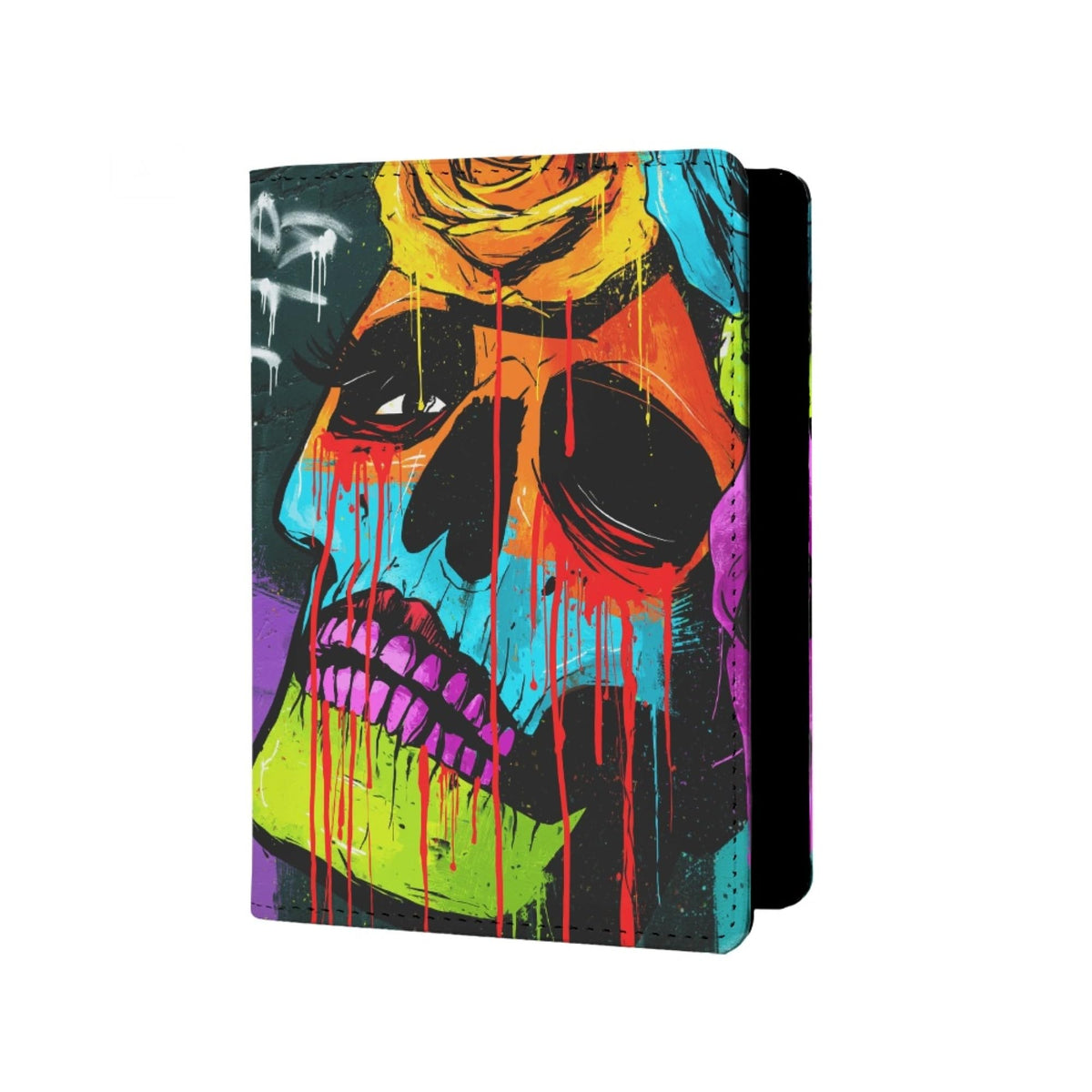 Womens Skull Print Passport Cover Leather Floral Passport Holder Protector with Credit Card Slots Passport Holder for Travel Blue Green Purple Onesize
