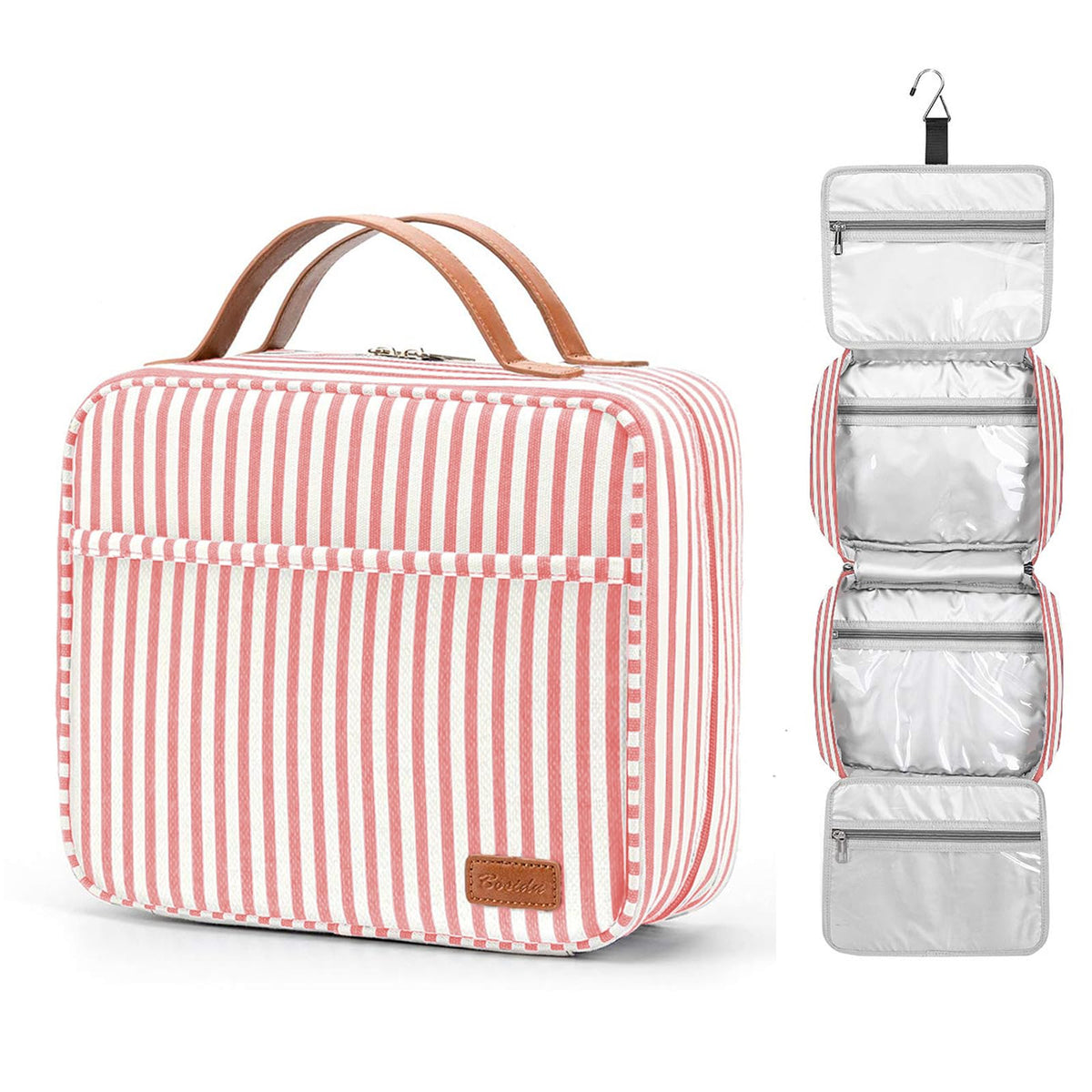 Bosidu Hanging Travel Toiletry Bag,Large Capacity Cosmetic Travel Toiletry Organizer for Women with 4 Compartments & 1 Sturdy Hook,Perfect for Travel/Daily Use/Christmas