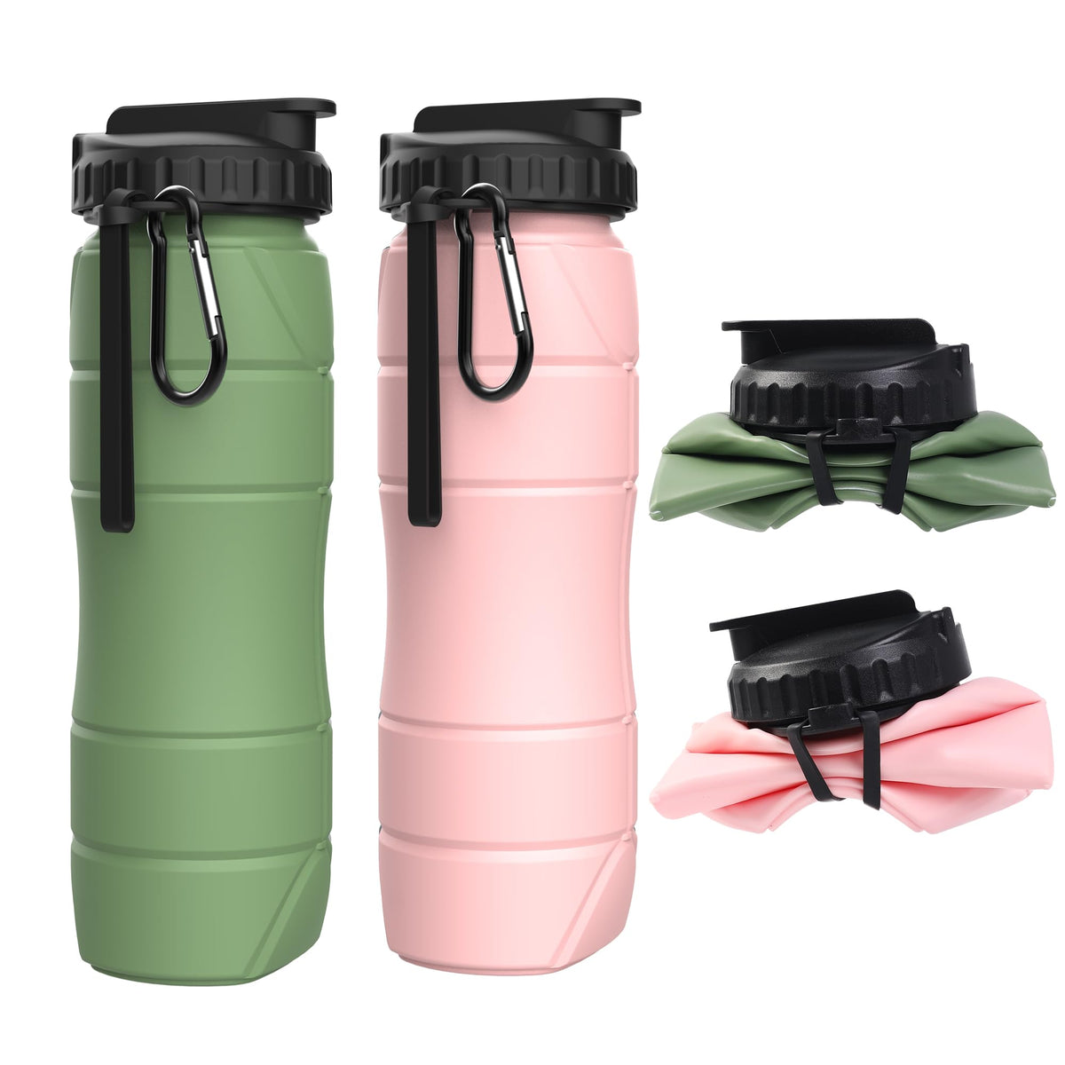 Collapsible Water Bottles, 22oz with Straw for Travel, Gym & Sports