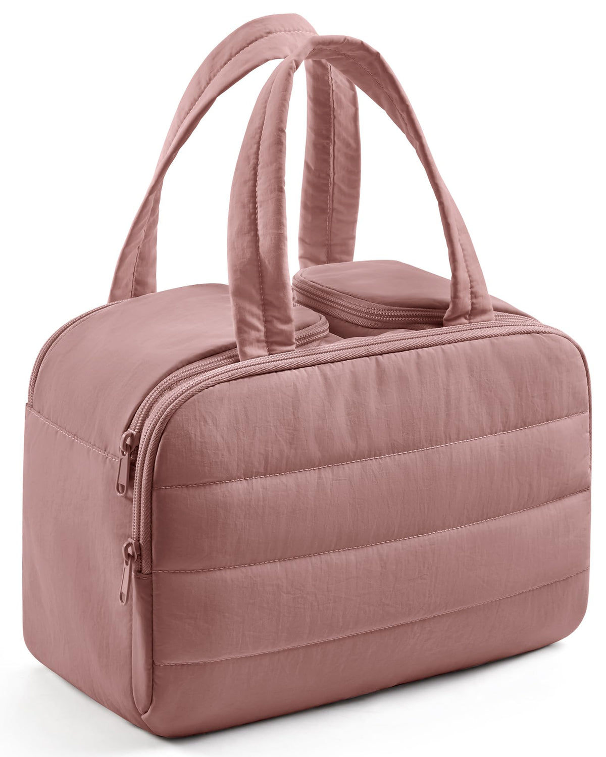 LIGHT FLIGHT Travel Toiletry Bag, Quilted Travel Makeup Cosmetic Bag Organizer, Toiletry Bags for Traveling Women, Make up Bag with Handle, Dark Pink