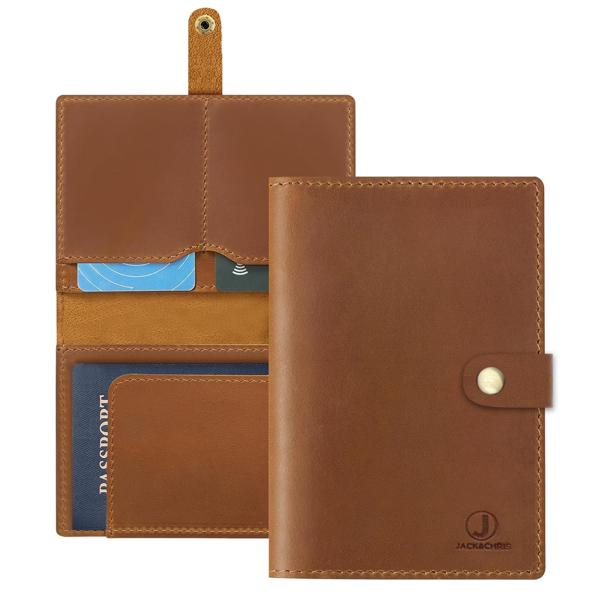 Jack&Chris Leather Passport Holder, Handmade Passport cover, Travel Wallet Cover Case for Men and Women, Leather Travel Documents Organizer Protector, JC107