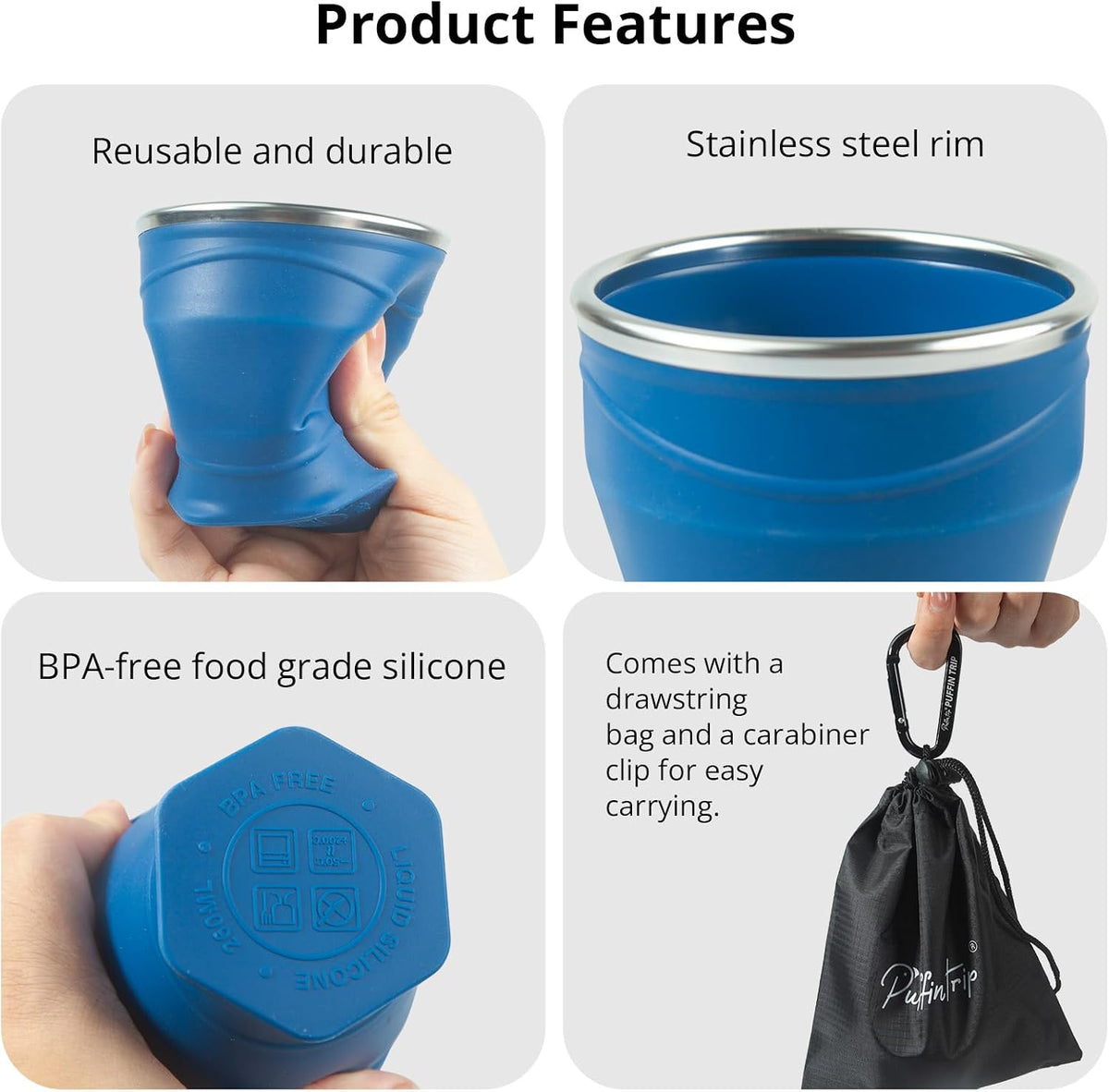 2PCS 8.8oz Collapsible Cup Silicone Foldable Cup for Camping Hiking Travel