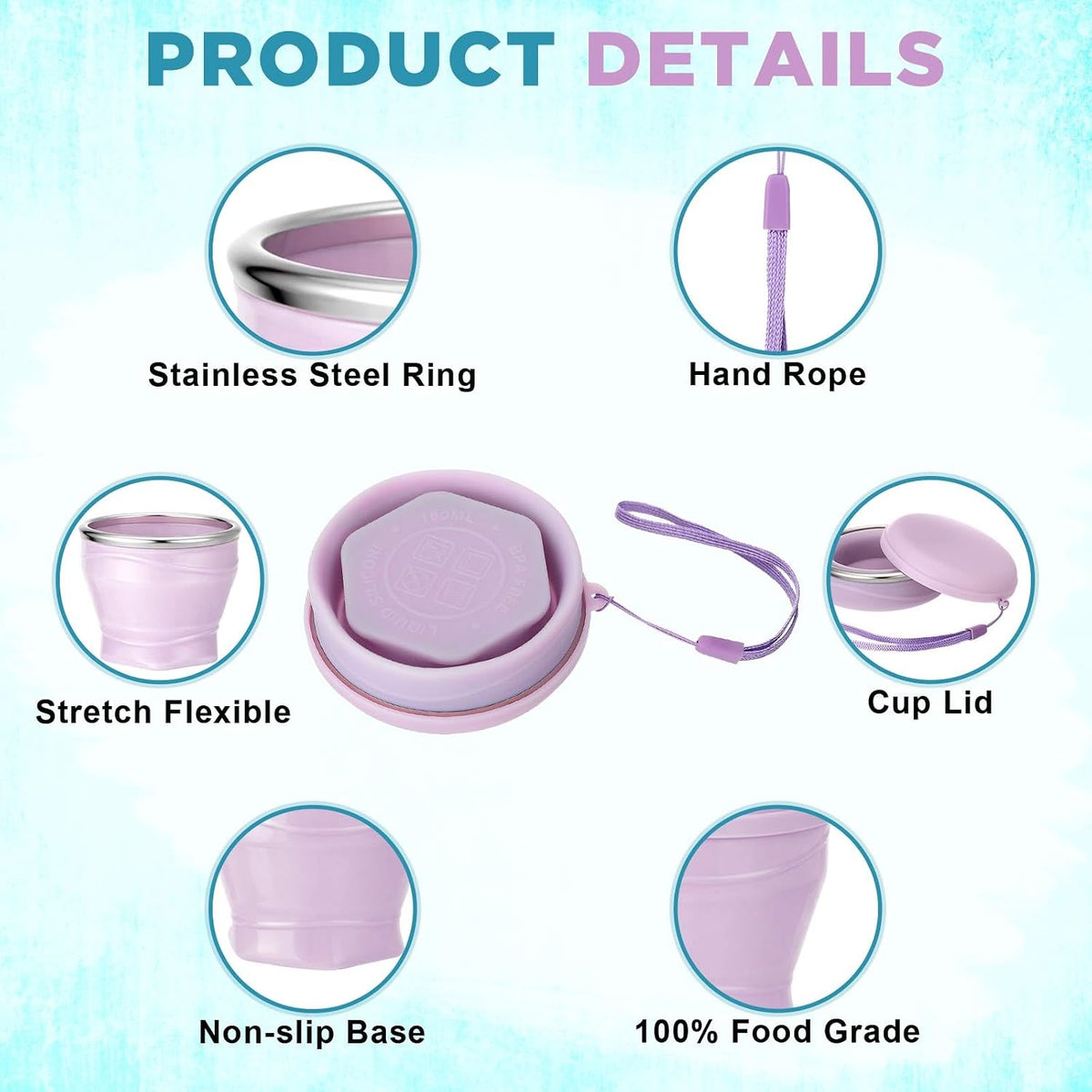 Zhehao 3 Pack Collapsible Travel Cups 6oz Silicone Foldable with Lids