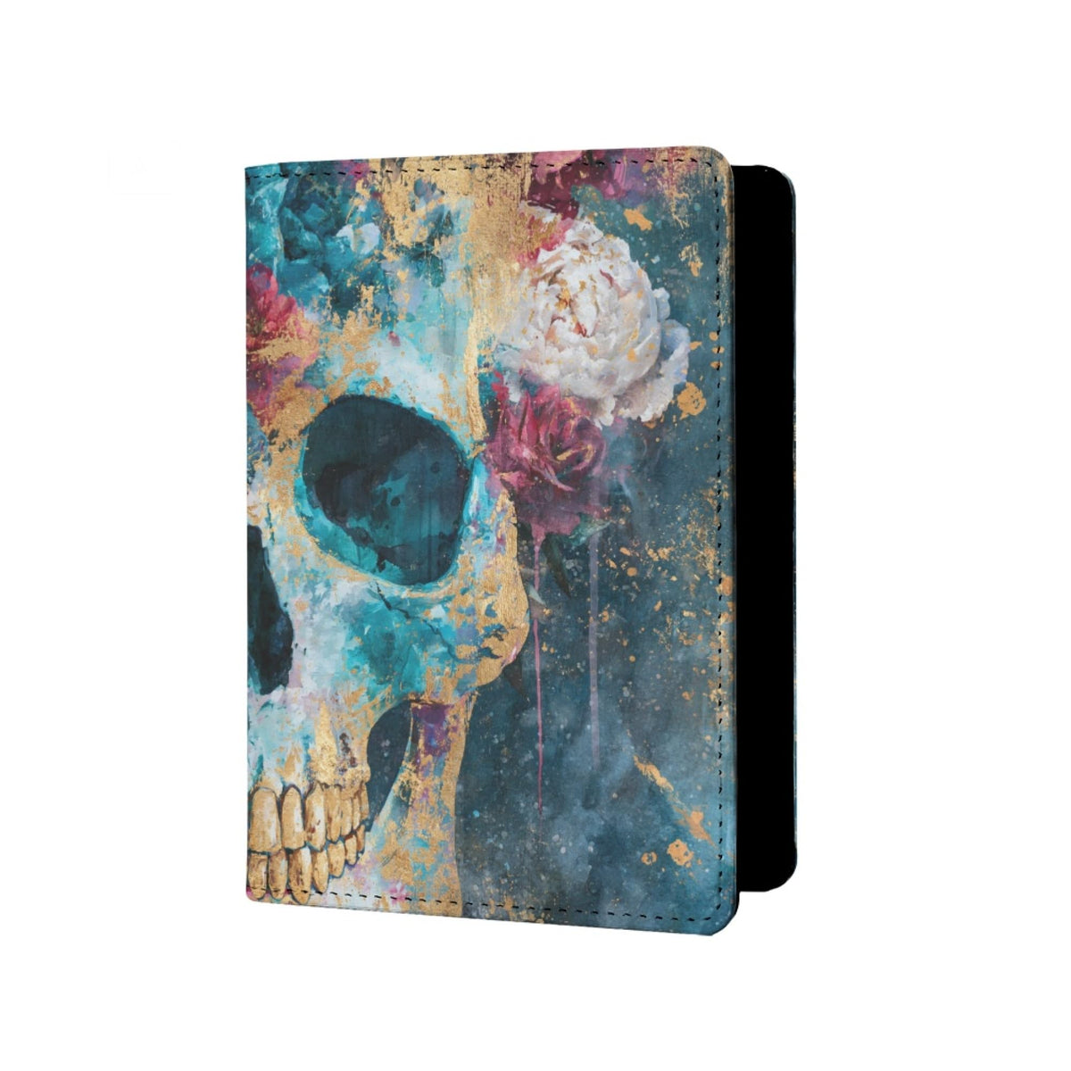 Womens Skull Print Passport Cover Leather Floral Passport Holder Protector with Credit Card Slots Passport Holder for Travel Blue Green Purple Onesize