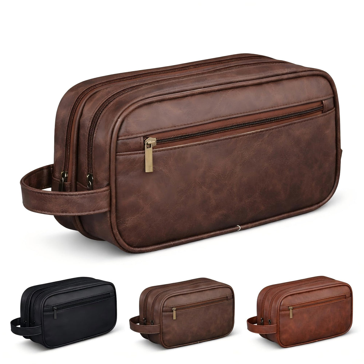 Men’s Toiletry Bag Travel Dopp Kit – double-deck Leather Water-Resistant Shaving Organizer Large Capacity, Double Compartments & Inner Pockets for Grooming, Bathroom & Gym Trip Toiletry Case(Black)