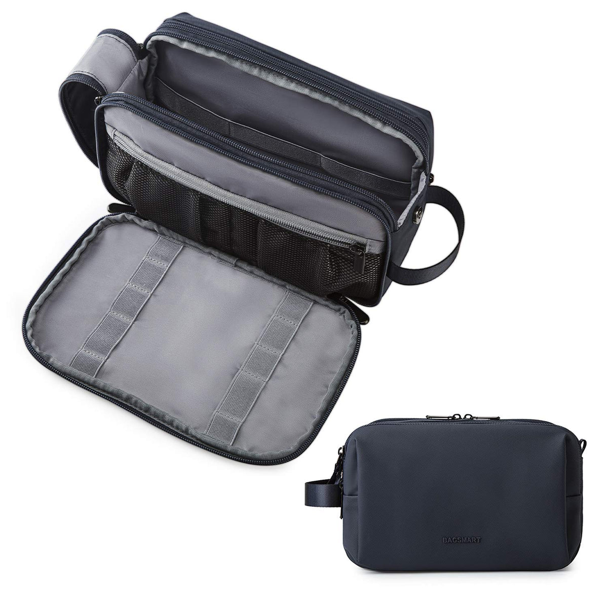 BAGSMART Toiletry Bag for Men, Travel Toiletry Organizer Dopp Kit Water-resistant Shaving Bag for Toiletries Accessories, Door Room Essentials, Black-medium