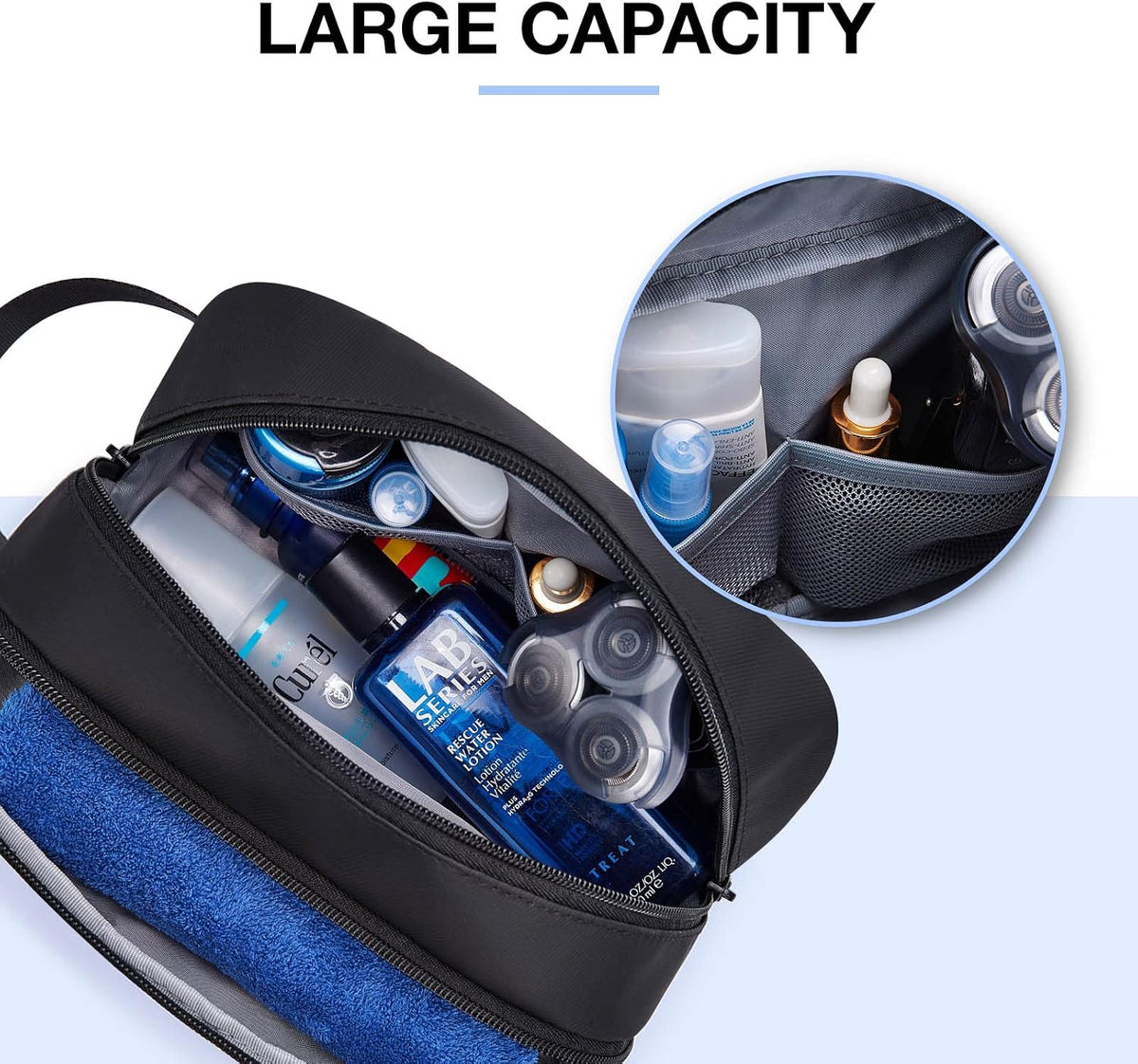 BAGSMART Travel Toiletry Bag for Men, Dopp Kit Water Resistant Shaving Bag for Toiletries Accessories, Black-Medium
