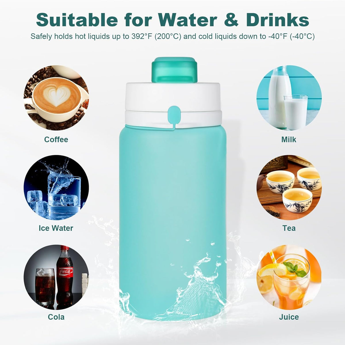 PLTCAT Collapsible Water Bottles, 19oz Foldable Silicone Travel Bottles