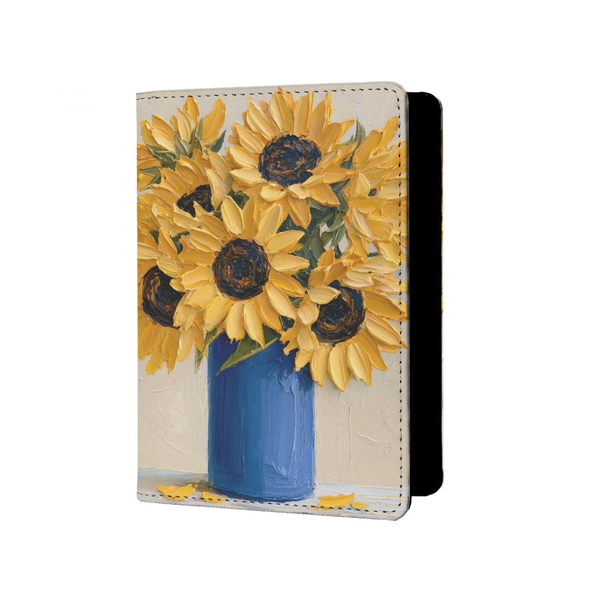 Oil Painting Floral Passport Holder for Travel Leather Womens Sunflower Passport Cover with Credit Card Slots Yellow Red Brown Onesize
