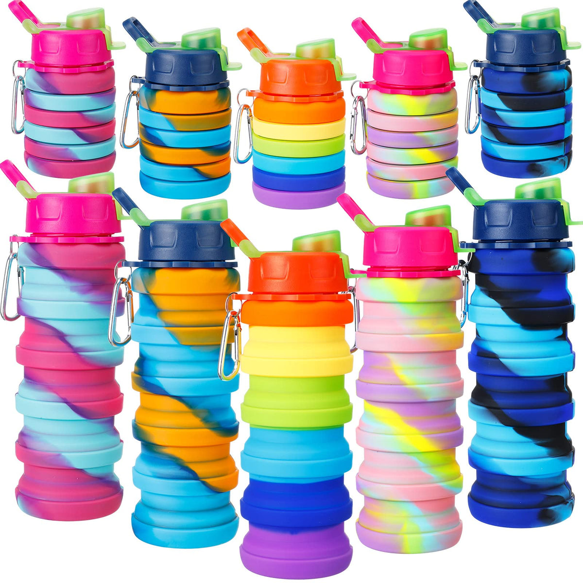 CHENGU 5 Pcs Collapsible Water Bottles for Travel 16 oz Silicone, Colorful